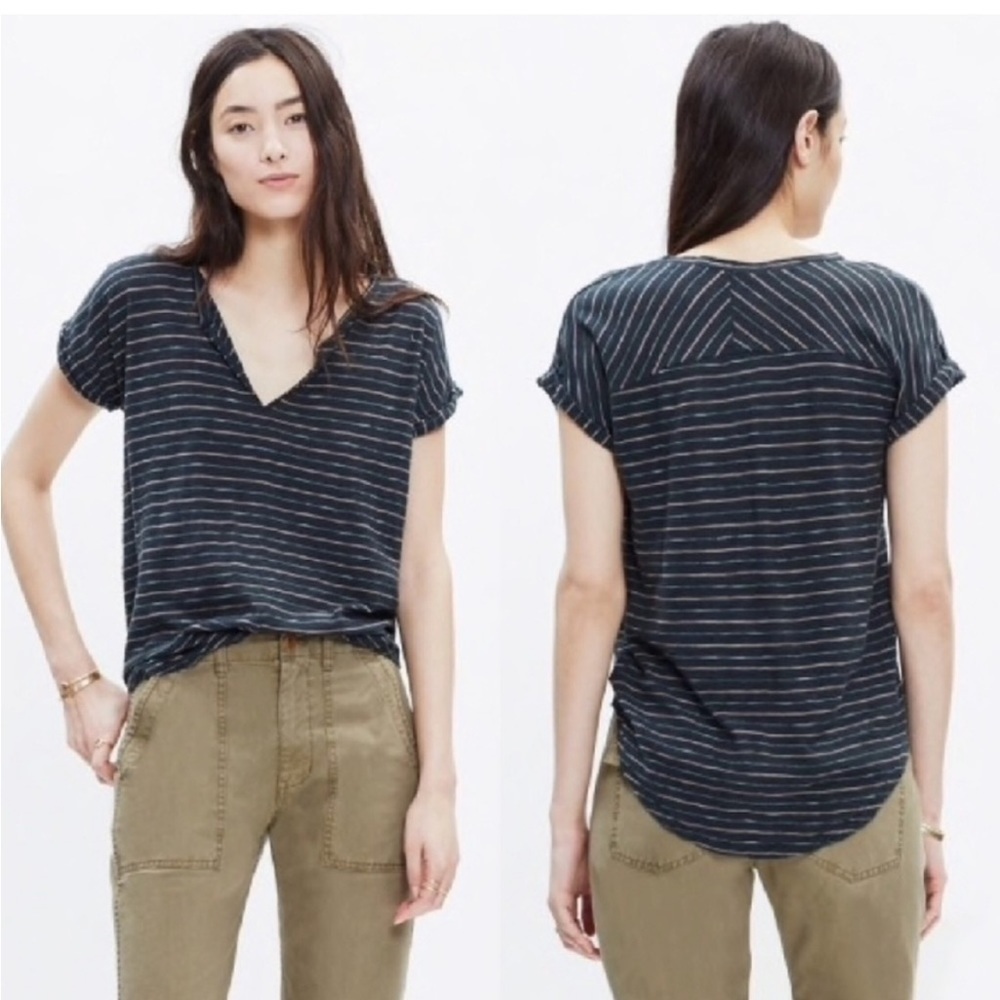 Madewell turntable splitneck striped short sleeve tee